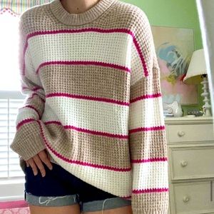 Oversized Striped Polyester/Cotton Blend Sweater